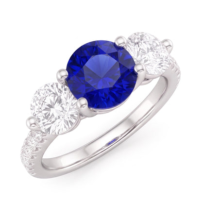 Natural Earth Mined Diamond Engagement Ring Round Ceylon Sapphire 3 Carats Jewelry