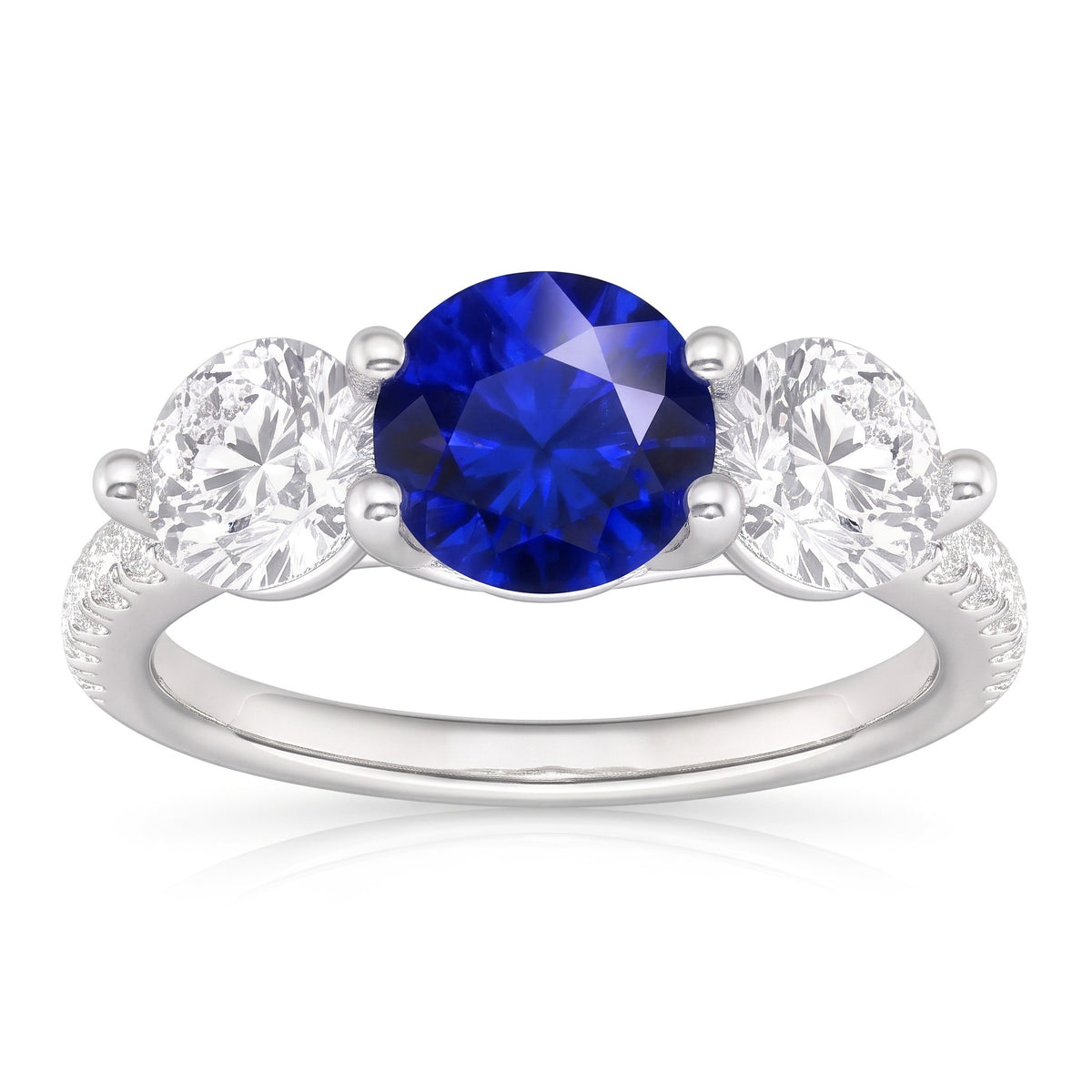 Natural Earth Mined Diamond Engagement Ring Round Ceylon Sapphire 3 Carats Jewelry