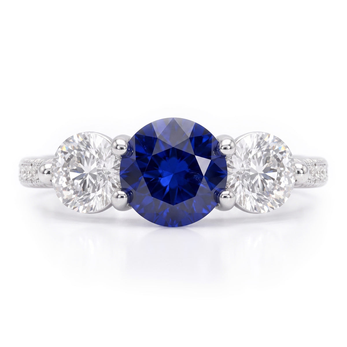 Natural Earth Mined Diamond Engagement Ring Round Ceylon Sapphire 3 Carats Jewelry