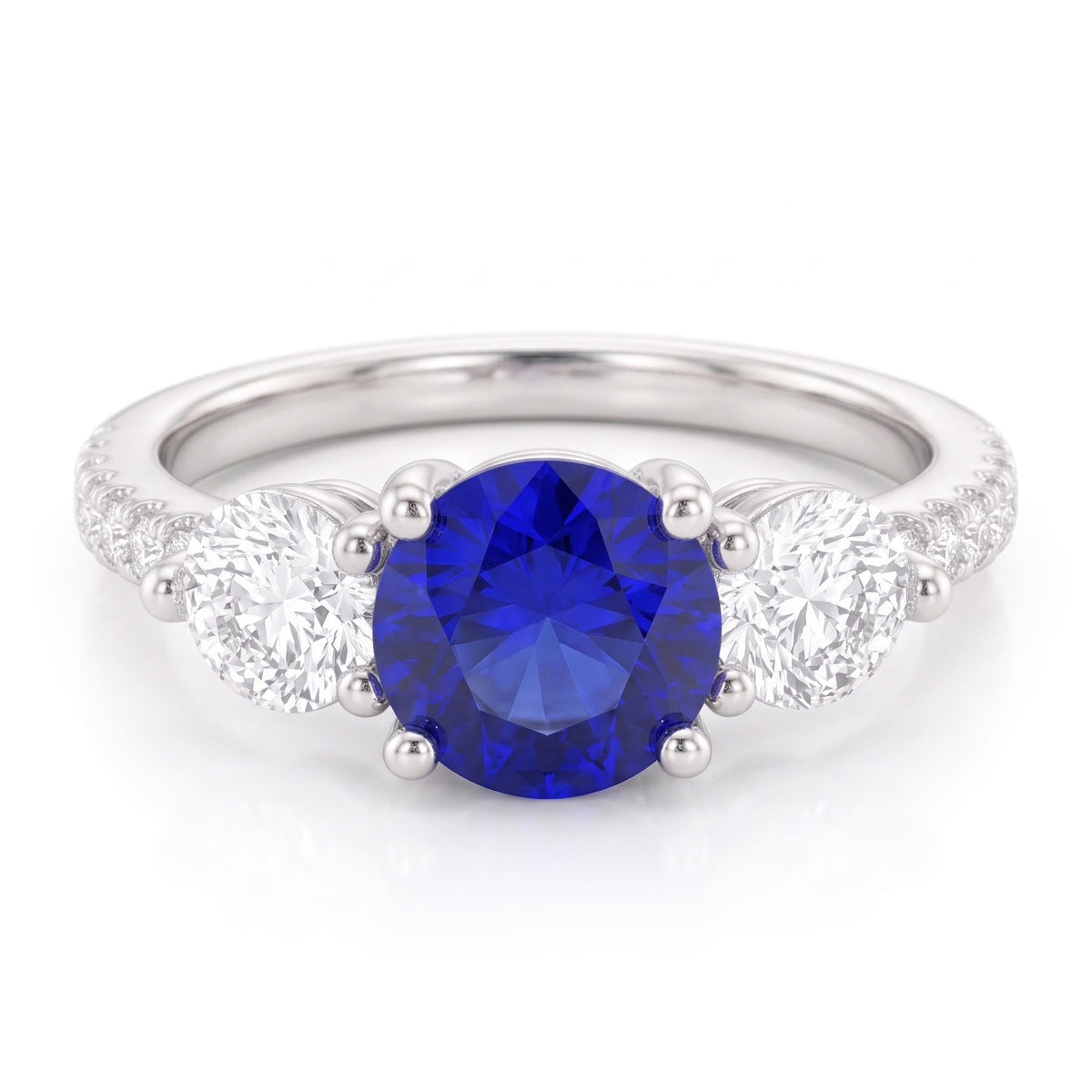 Natural Earth Mined Diamond Engagement Ring Round Ceylon Sapphire 3 Carats Jewelry