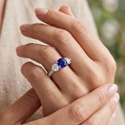 Natural Earth Mined Diamond Engagement Ring Round Ceylon Sapphire 3 Carats Jewelry