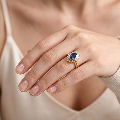 Natural Earth Mined Diamond Engagement Ring Set Bezel Set Blue Sapphire 3 Carats