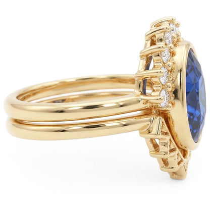 Natural Earth Mined Diamond Engagement Ring Set Bezel Set Blue Sapphire 3 Carats