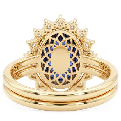 Natural Earth Mined Diamond Engagement Ring Set Bezel Set Blue Sapphire 3 Carats