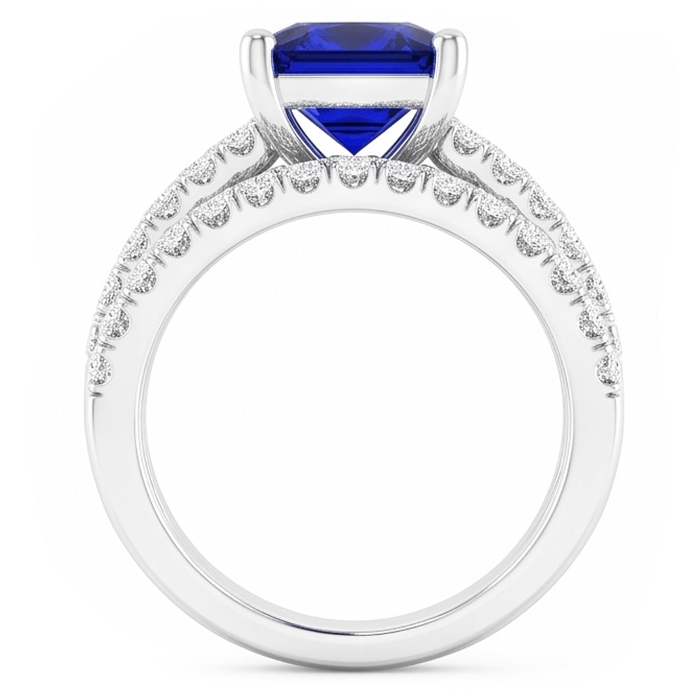Natural Earth Mined Diamond Engagement Ring Set Cushion Sri Lankan Sapphire 3.50 Carats