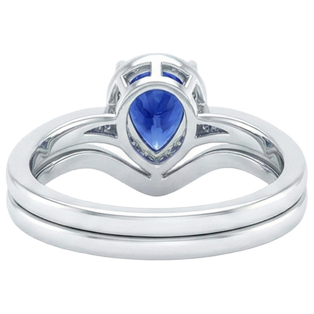 Natural Earth Mined Diamond Engagement Ring Set Pear Ceylon Sapphire 2.75 Carats