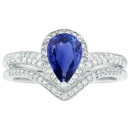 Natural Earth Mined Diamond Engagement Ring Set Pear Ceylon Sapphire 2.75 Carats