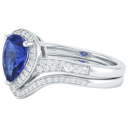 Natural Earth Mined Diamond Engagement Ring Set Pear Ceylon Sapphire 2.75 Carats