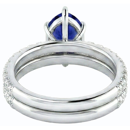 Natural Earth Mined Diamond Engagement Ring Set Pear Sri Lankan Sapphire 3.50 Carats