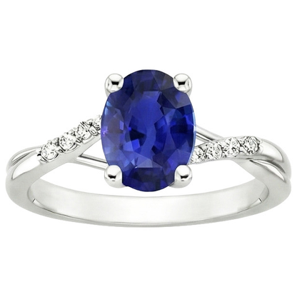 Natural Earth Mined Diamond Engagement Ring Split Shank Oval Cut Blue Sapphire 3 Carats