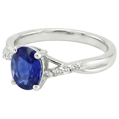 Natural Earth Mined Diamond Engagement Ring Split Shank Oval Cut Blue Sapphire 3 Carats