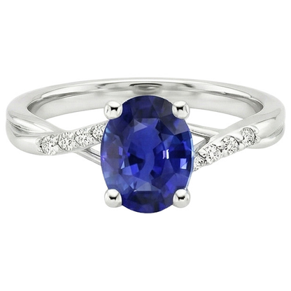 Natural Earth Mined Diamond Engagement Ring Split Shank Oval Cut Blue Sapphire 3 Carats