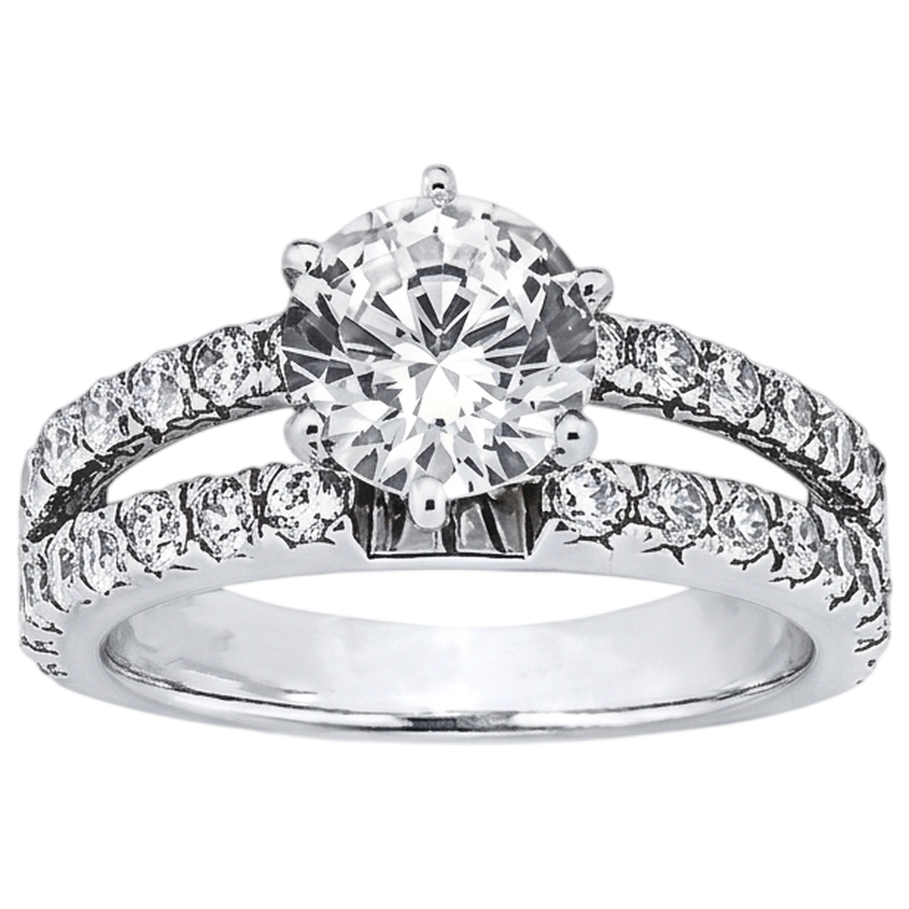 Natural Earth Mined Diamond Engagement Ring Split Shank Prong Setting 2.50 Carat WG 14K