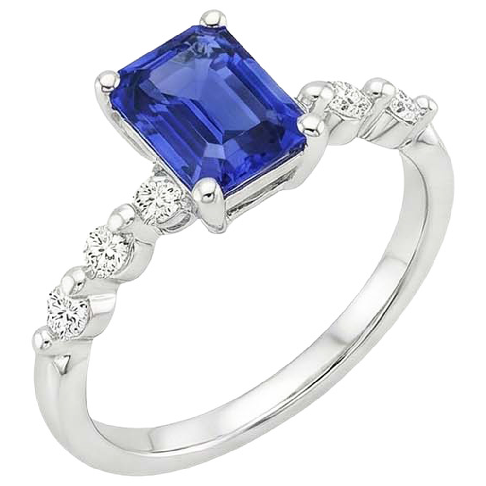 Natural Earth Mined Diamond Engagement Ring Sri Lankan Sapphire 3.50 Carats White Gold 14K