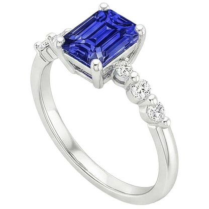 Natural Earth Mined Diamond Engagement Ring Sri Lankan Sapphire 3.50 Carats White Gold 14K