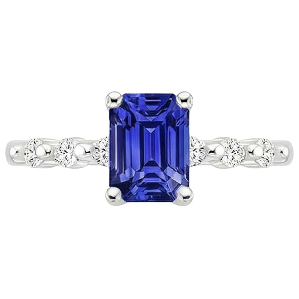 Natural Earth Mined Diamond Engagement Ring Sri Lankan Sapphire 3.50 Carats White Gold 14K