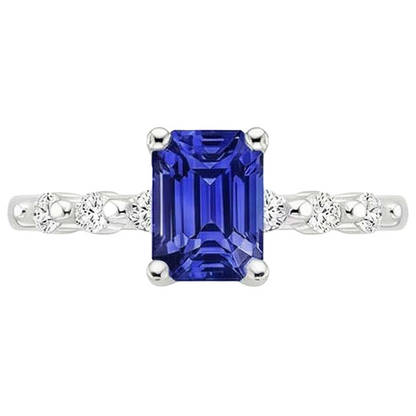 Natural Earth Mined Diamond Engagement Ring Sri Lankan Sapphire 3.50 Carats White Gold 14K