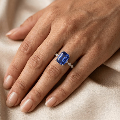 Natural Earth Mined Diamond Engagement Ring Sri Lankan Sapphire 3.50 Carats White Gold 14K