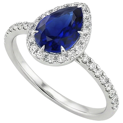 Natural Earth Mined Diamond Engagement Ring Teardrop Style Pear Blue Sapphire 6.20 Carats