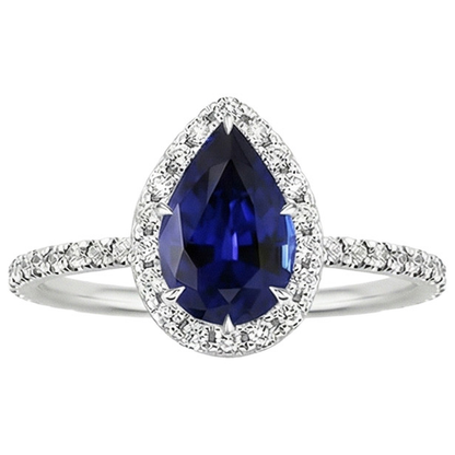Natural Earth Mined Diamond Engagement Ring Teardrop Style Pear Blue Sapphire 6.20 Carats