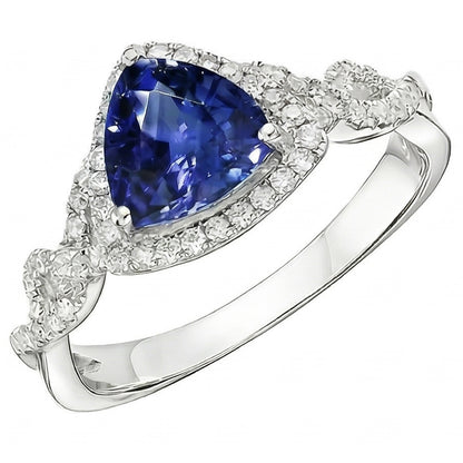 Natural Earth Mined Diamond Engagement Ring Trillion Cut Sapphire Twisted Shank 3 Carats