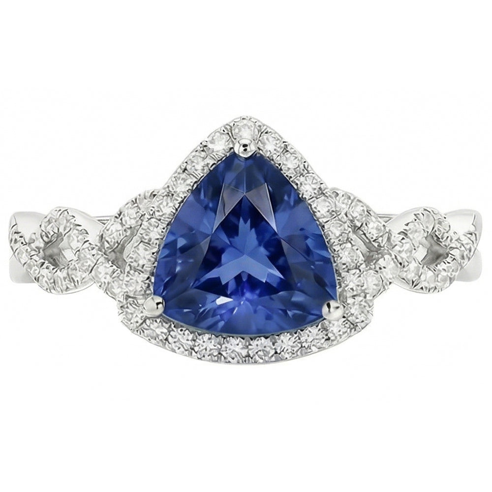 Natural Earth Mined Diamond Engagement Ring Trillion Cut Sapphire Twisted Shank 3 Carats