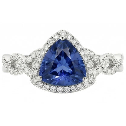 Natural Earth Mined Diamond Engagement Ring Trillion Cut Sapphire Twisted Shank 3 Carats