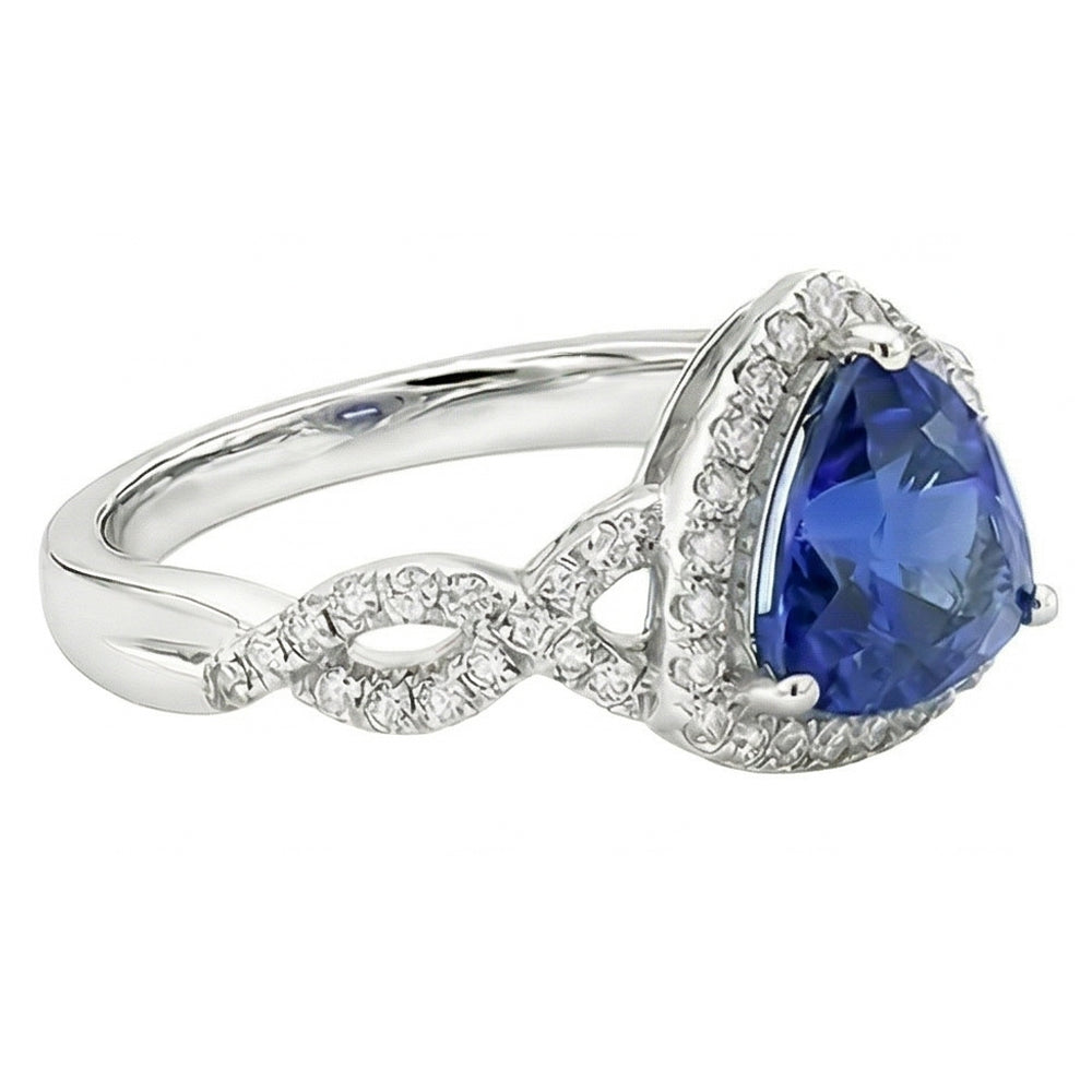 Natural Earth Mined Diamond Engagement Ring Trillion Cut Sapphire Twisted Shank 3 Carats