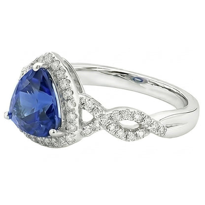 Natural Earth Mined Diamond Engagement Ring Trillion Cut Sapphire Twisted Shank 3 Carats