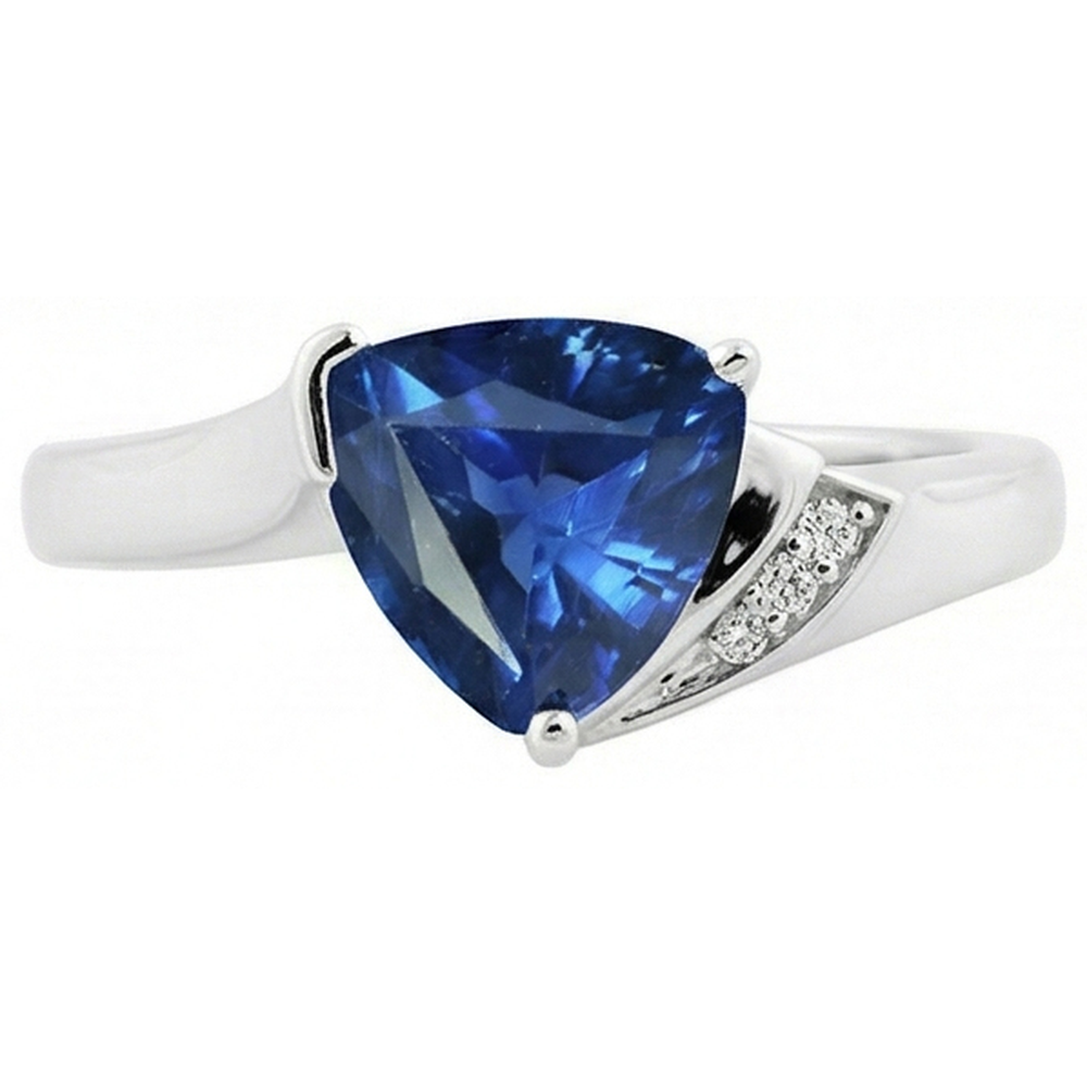 Natural Earth Mined Diamond Engagement Ring Trillion Deep Blue Sapphire 1.75 Carats