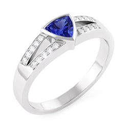 Natural Earth Mined Diamond Engagement Ring Trillion Sapphire Jewelry Split Shank 1 Carat