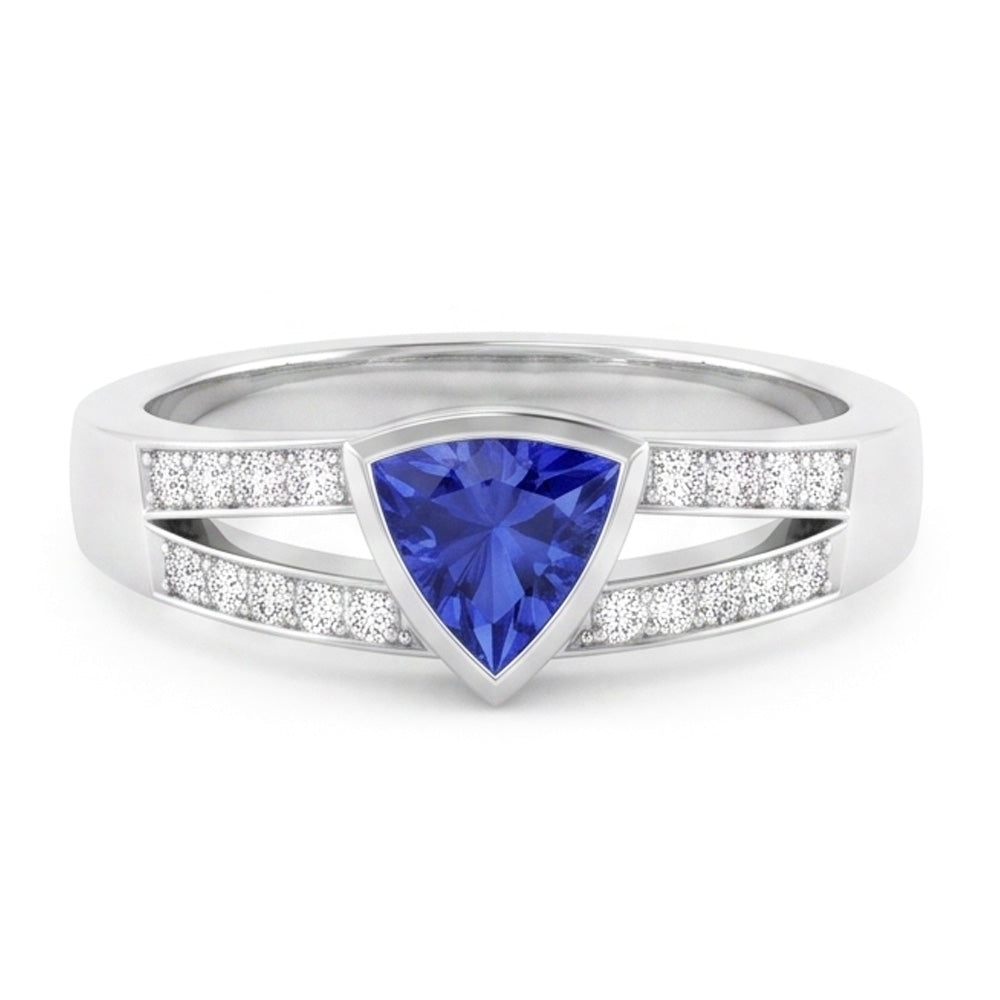 Natural Earth Mined Diamond Engagement Ring Trillion Sapphire Jewelry Split Shank 1 Carat