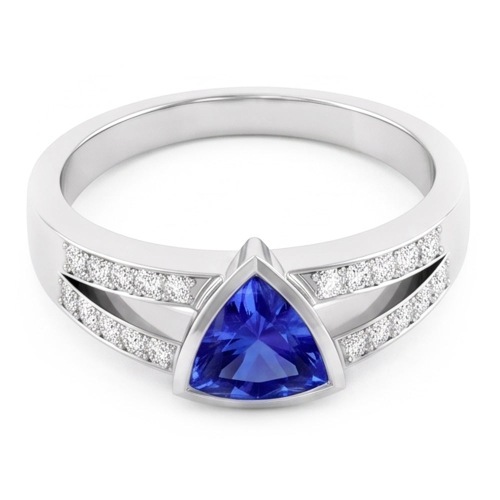 Natural Earth Mined Diamond Engagement Ring Trillion Sapphire Jewelry Split Shank 1 Carat
