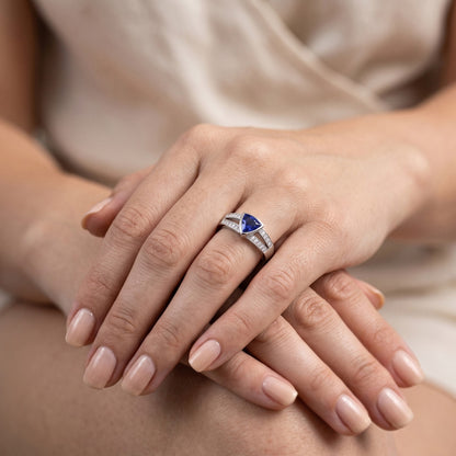 Natural Earth Mined Diamond Engagement Ring Trillion Sapphire Jewelry Split Shank 1 Carat