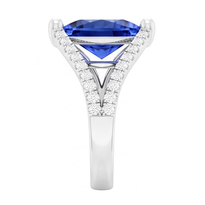 Natural Earth Mined Diamond Engagement Ring Trillion Sapphire Split Shank 3 Carats