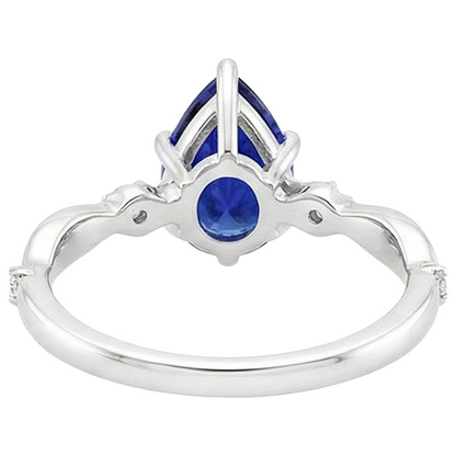 Natural Earth Mined Diamond Engagement Ring Twist Style Pear Blue Sapphire 3 Carats