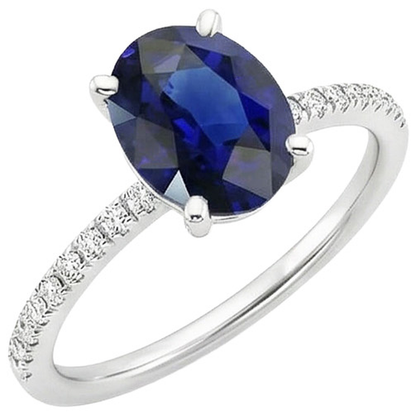 Natural Earth Mined Diamond Engagement Ring With Accents Oval Blue Sapphire 3 Carats