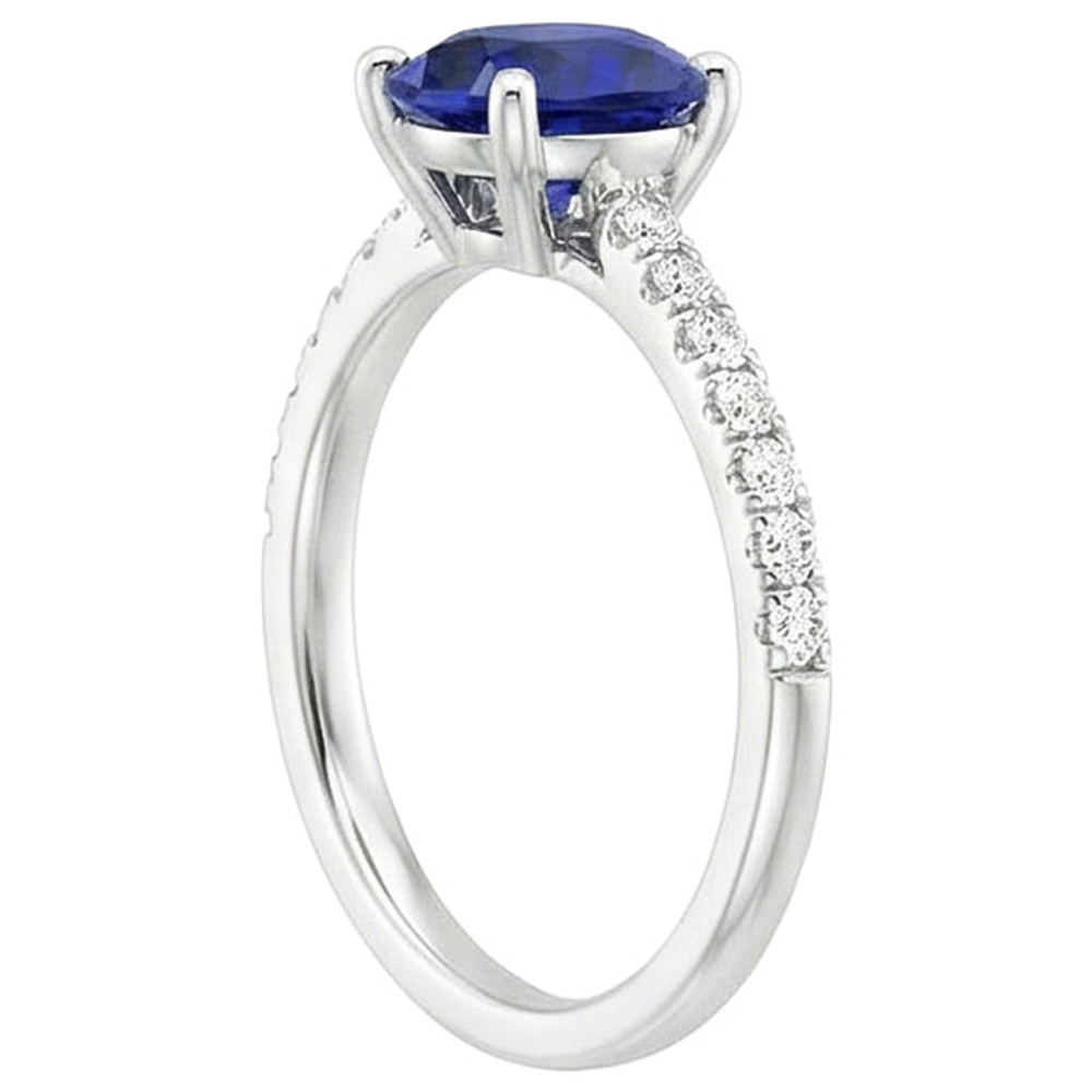 Natural Earth Mined Diamond Engagement Ring With Accents Oval Blue Sapphire 3 Carats