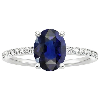 Natural Earth Mined Diamond Engagement Ring With Accents Oval Blue Sapphire 3 Carats