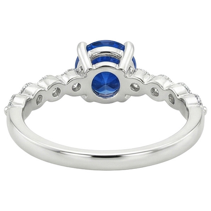 Natural Earth Mined Diamond Engagement Ring With Blue Sapphire Center 3 Carats White Gold