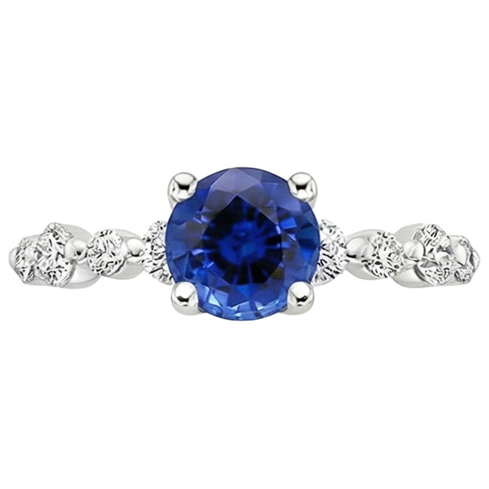 Natural Earth Mined Diamond Engagement Ring With Blue Sapphire Center 3 Carats White Gold