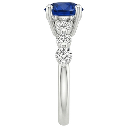 Natural Earth Mined Diamond Engagement Ring With Blue Sapphire Center 3 Carats White Gold