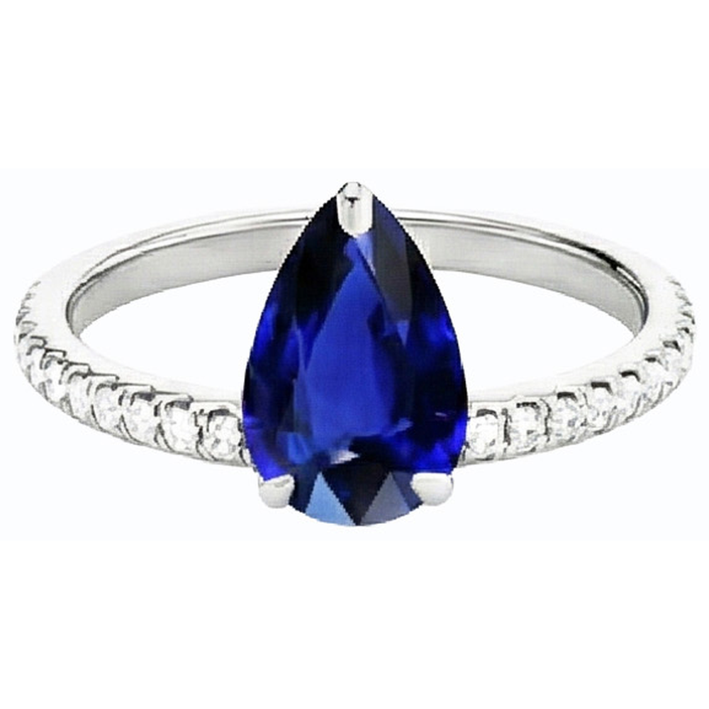 Natural Earth Mined Diamond Engagement Sapphire Ring Pear Cut Sri Lankan 3.50 Carats Gold