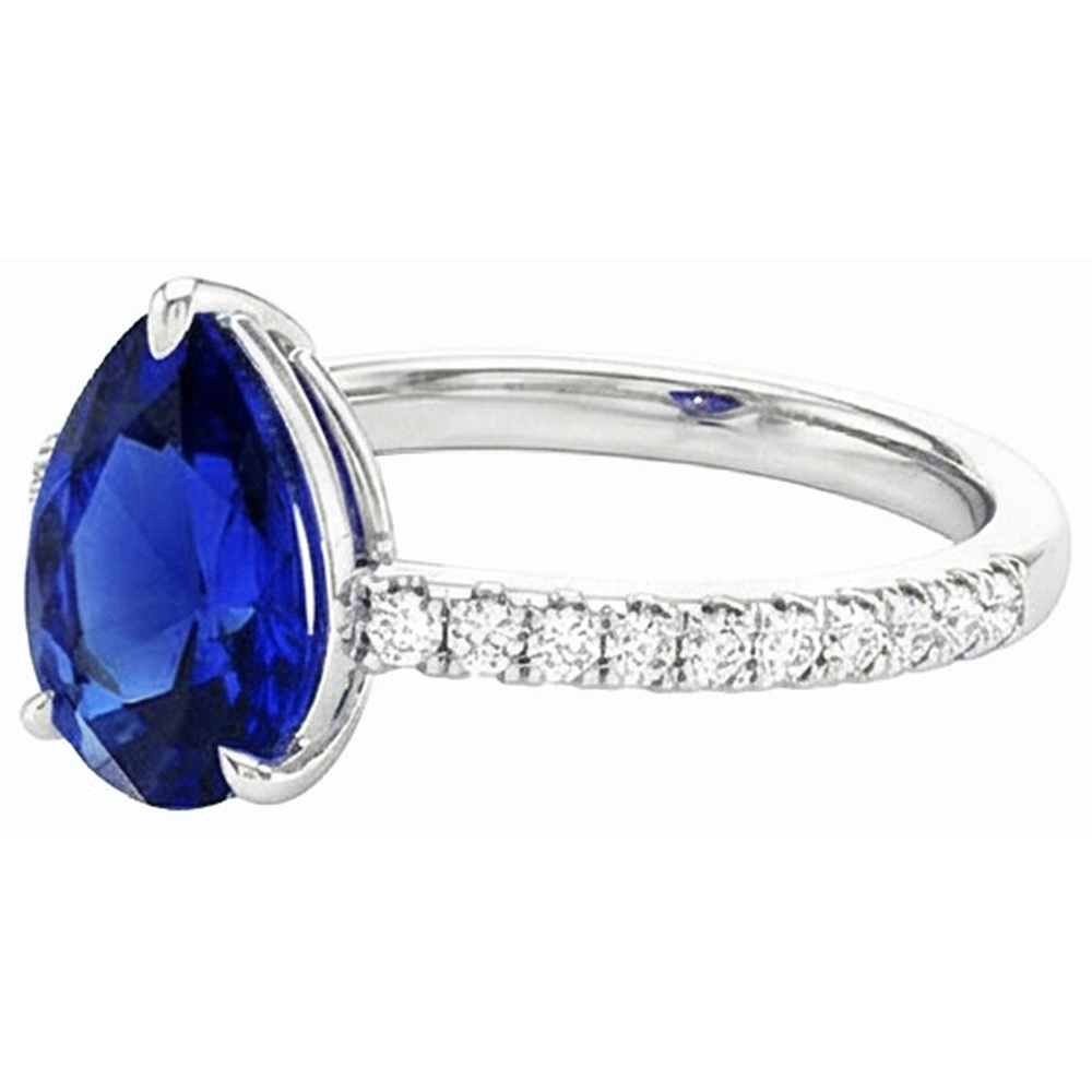 Natural Earth Mined Diamond Engagement Sapphire Ring Pear Cut Sri Lankan 3.50 Carats Gold