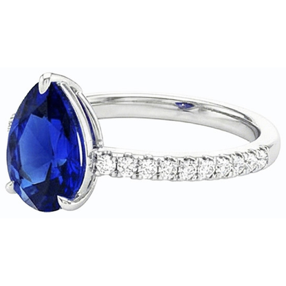 Natural Earth Mined Diamond Engagement Sapphire Ring Pear Cut Sri Lankan 3.50 Carats Gold
