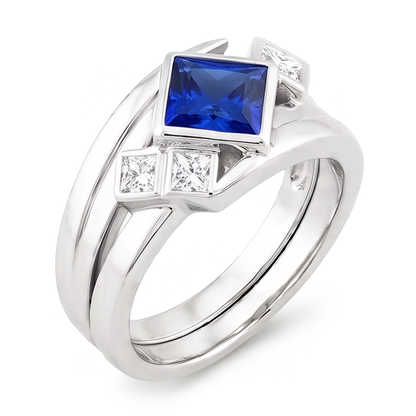 Natural Earth Mined Diamond Fancy Ring 2 Carats Bezel Princess Blue Sapphire