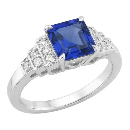 Natural Earth Mined Diamond Fancy Ring Asscher Cut Sapphire Gemstone 3 Carats Prong Set