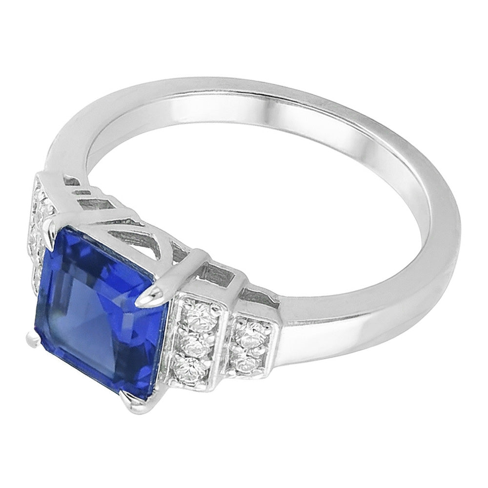 Natural Earth Mined Diamond Fancy Ring Asscher Cut Sapphire Gemstone 3 Carats Prong Set
