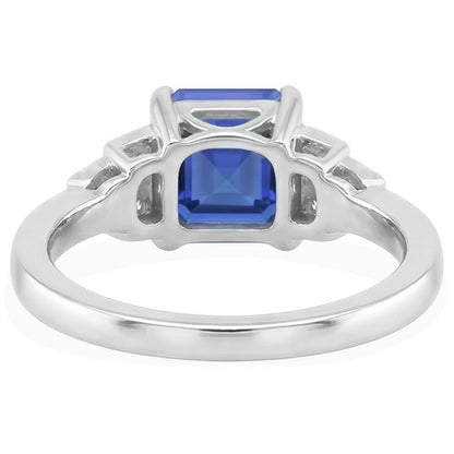 Natural Earth Mined Diamond Fancy Ring Asscher Cut Sapphire Gemstone 3 Carats Prong Set