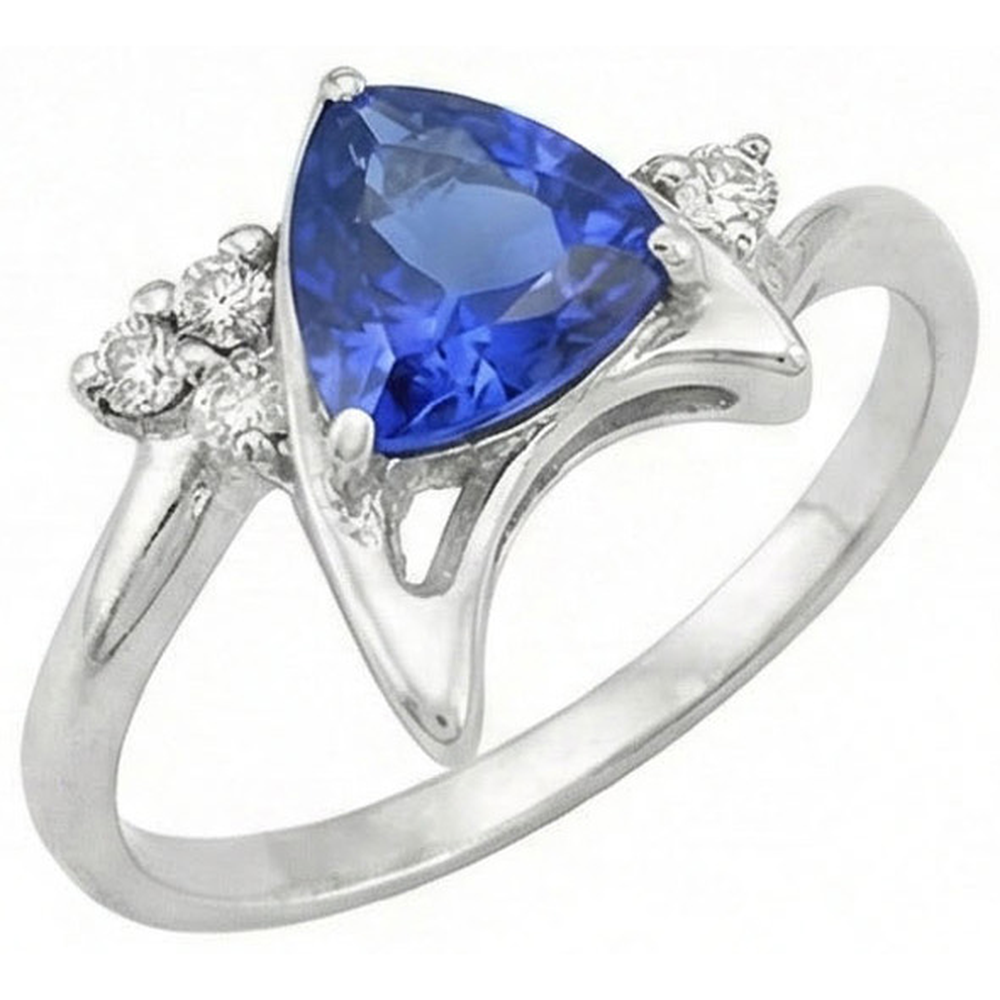 Natural Earth Mined Diamond Fancy Ring Ceylon Sapphire Trillion Cut Gemstone 1.75 Carats